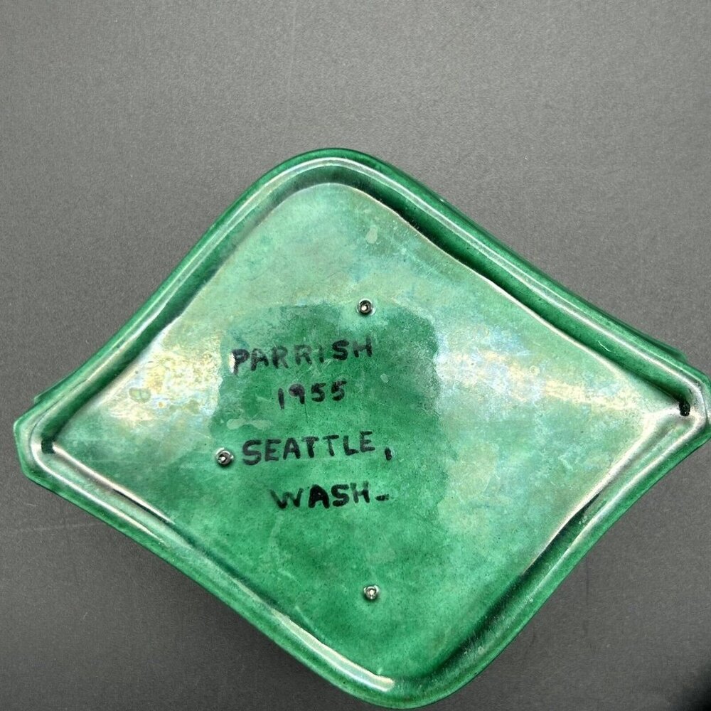 Vintage 1955 Studio Art Pottery Set Ceramic Green Glazed Box + 2 Side Dishes - Picture 5 of 14